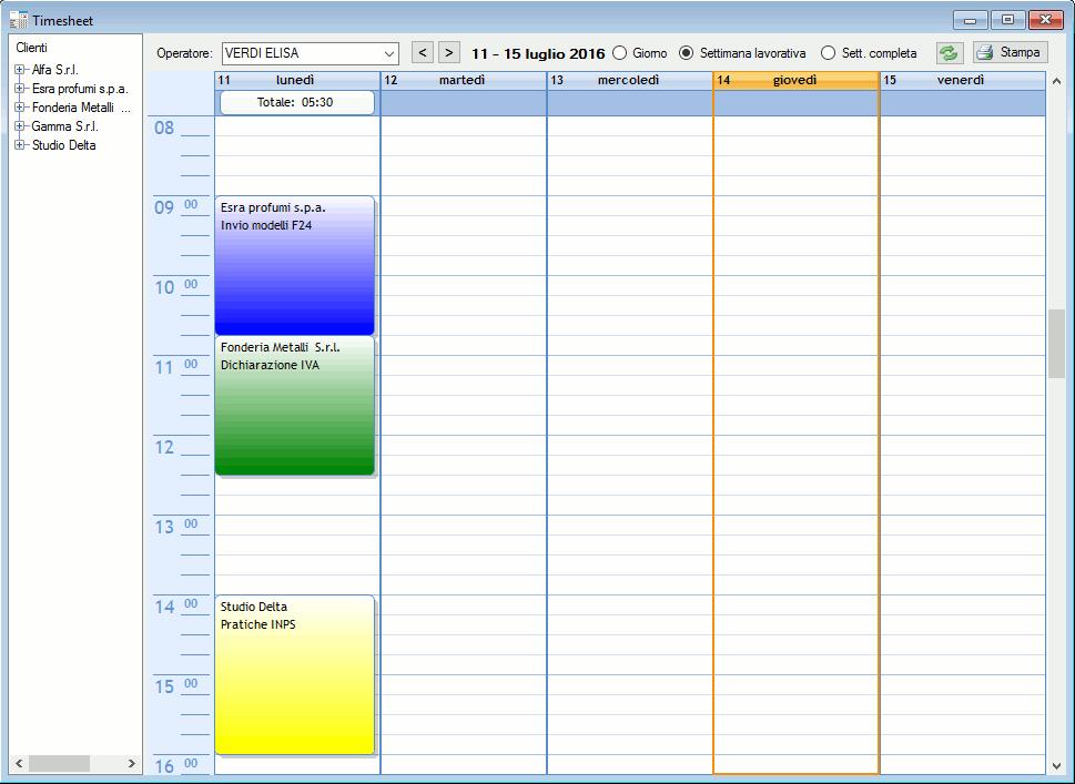 RAPPORTINI Timesheet Nel timesheet per fascia oraria ora le prestazioni inserite sono evidenziate con il colore della famiglia.