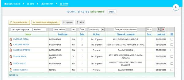 Iscritti al corso In questa pagina si visualizza l'elenco degli iscritti ad ogni singolo corso.