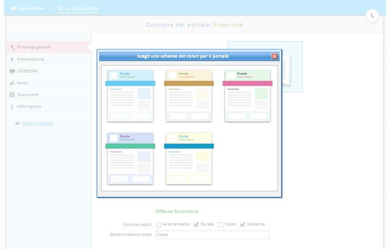 PROPRIETA' GENERARI Oltre a modificare l'aspetto grafico della pagina è possibile operare sui contenuti: - L'intestazione - La sotto-intestazione che possono essere rinominate a piacimento.