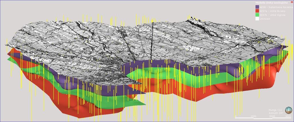 vestizione del modello geologico 3D Rappresentazione dei depositi a taglia grossolana (ghiaie e ghiaie sabbiose) appartenenti