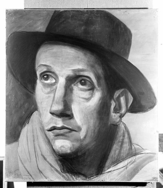 Ritratto del pittore Daniele Marchetti con cappello e sciarpa Funi, Achille Link risorsa: http://www.lombardiabeniculturali.