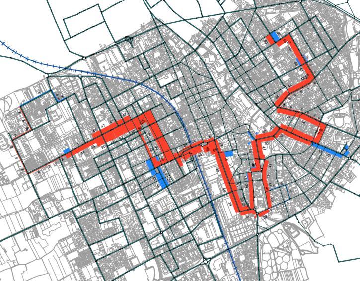 e percorsi pedonali di accesso Percorso della linea bus e bacino di utenza delle