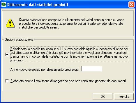 Le informazioni interessate sono quelle presenti nella gestione dagli archivi prodotti, visibili dal programma di immissione/variazione prodotti, alla digitazione del pulsante Statistiche Prodotti.