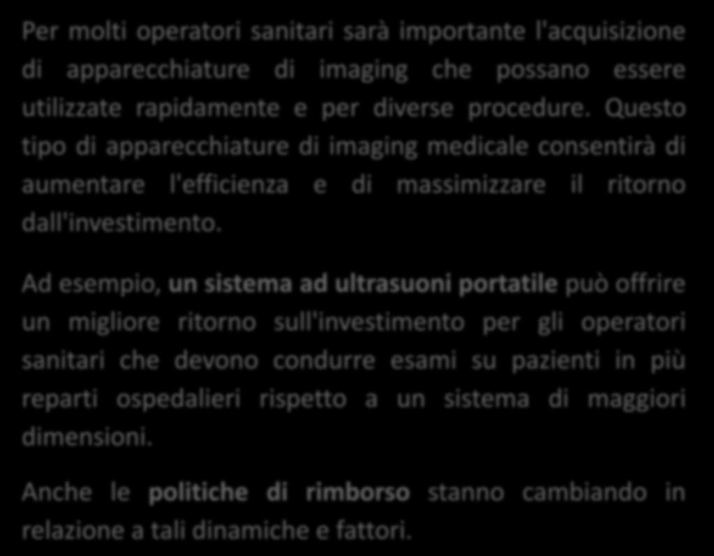 IL MERCATO DELL IMAGING MEDICALE Per molti operatori sanitari sarà importante l'acquisizione di apparecchiature di imaging che possano essere utilizzate