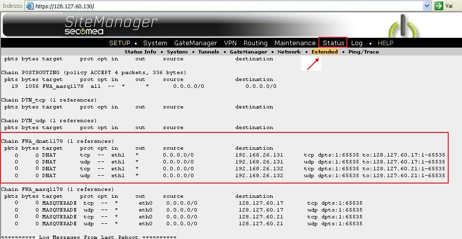 Attraverso la sezione Status / Extended è possibile verificare le corrette impostazioni delle regole di Forwarding appena create (Fig.7). Fig.