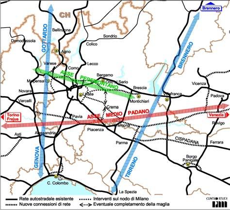 STRATEGIE E PROGETTI INFRASTRUTTURALI Grandi strategie per la rete stradale Allontanamento dei traffici di attraversamento dal nodo di Milano Gerarchizzazione della rete Integrazione con le