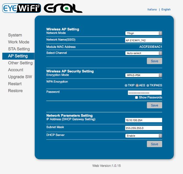 Opzione 2: Modalità client (con router) - Per il controllo di uno o più Gateway - Collegamento WiFi del dispositivo smart al router - Collegamento WiFi del Gateway EYE-WiFi al router locale (seguire