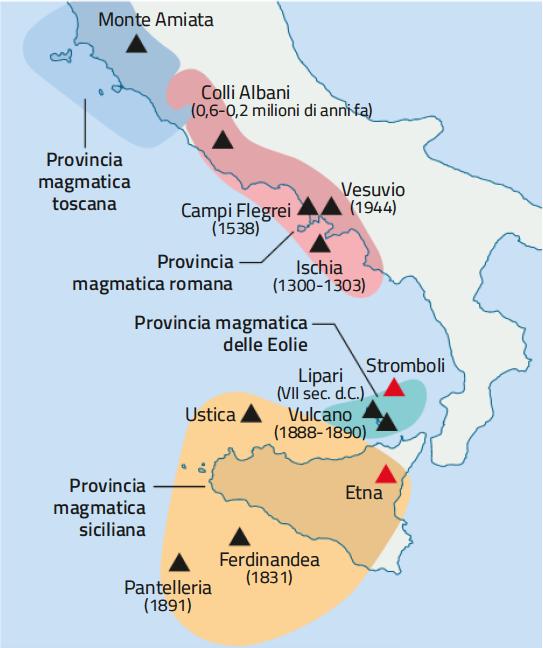 6. I vulcani italiani e il rischio vulcanico /1 Stromboli, nell arcipelago delle Eolie, ha esplosioni modeste e sporadiche emissioni di lava.