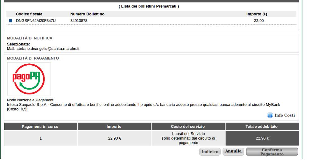 Passo 5B (Pagamento) Procedendo verso il pagamento della prestazione verrà mostrata la pagina per la selezione della modalità di pagamento scelta dall utente tra quelle indicate nella pagina di