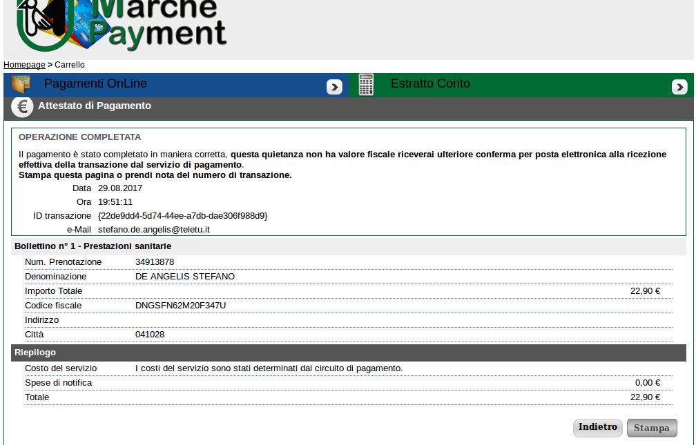 Passo 6B (Transazione economica) Per effettuare la transazione economica si entra nel circuito di pagamento prescelto e pertanto le form che verranno presentate saranno quelle previste per il