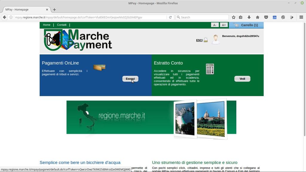 Passo 1 (accesso al sistema) Collegarsi al sito digitando il seguente indirizzo http://mpay.regione.marche.