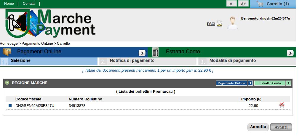 Per aggiungere al carrello un ulteriore appuntamento è necessario cliccare sul bottone Estratto Conto+ e ci si procederà selezionando un ulteriore