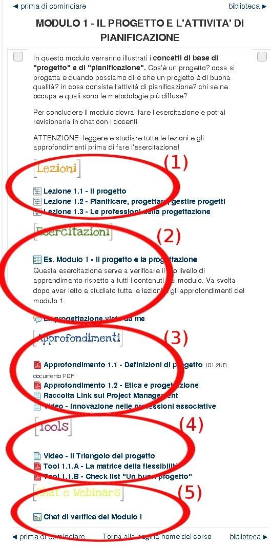 6.2 Il modulo didattico Un modulo didattico, come quello che si può selezionare andando a cliccare l'ultimo link della precedente immagine, è un insieme strutturato di lezioni tematiche (1),