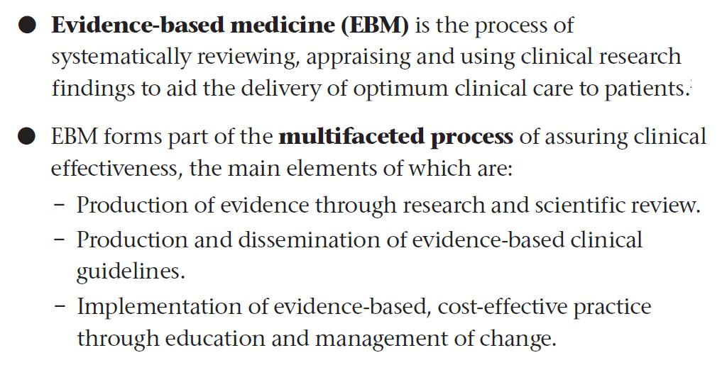 Associazione Italiana Oncologia Medica EBM è parte di un processo complesso, che ha l obiettivo di assicurare la clinical effectiveness, ed i cui elementi principali sono: 1- Produzione di evidenza