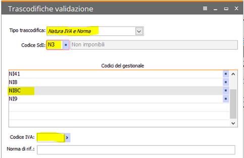 In tipo trascodifica selezionare Natura iva e Norma Nel codice SdI scegliere le varie nature iva Per ogni codice iva di AdHoc utilizzato nelle