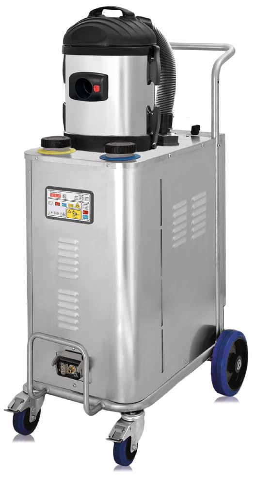 STEAM BOX VAC PRO con aspiratore industriale integrato 4,8 kw - 8,4 kw - 11,1 kw - 15,6 kw Generatore di vapore trifase per utilizzo nel settore industriale, con carrozzeria in acciaio inox (grado di