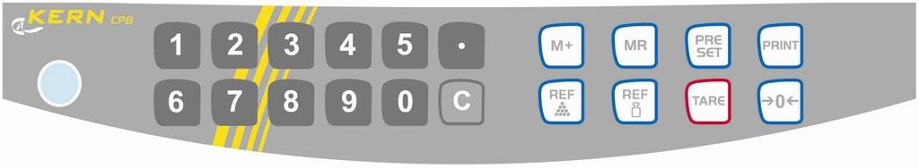 2.2 Visione della tastiera Selezione Funzione Tasto con cifre Tasto di cancellazione Richiamo di modalità di numero di pezzi finale e modalità di peso finale Aggiunta alla memoria di somma Richiamo