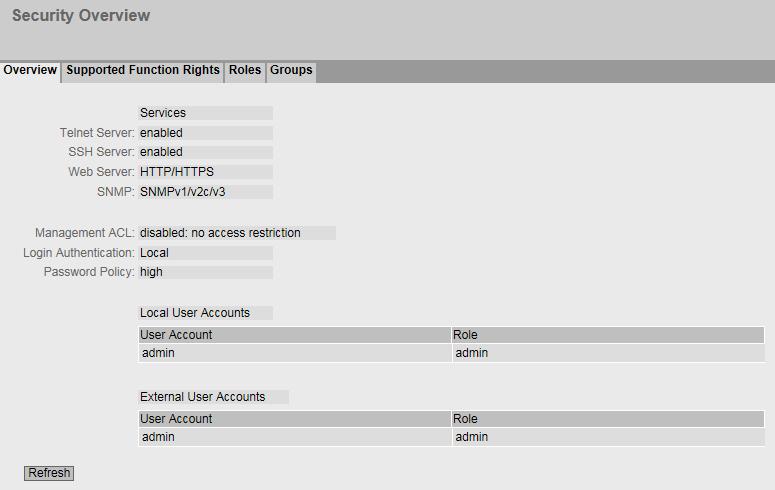 5.3 Il menu "Information" Descrizione Services L elenco "Services" visualizza le impostazioni di sicurezza. Server Telnet Le impostazioni si configurano in System > Configuration.