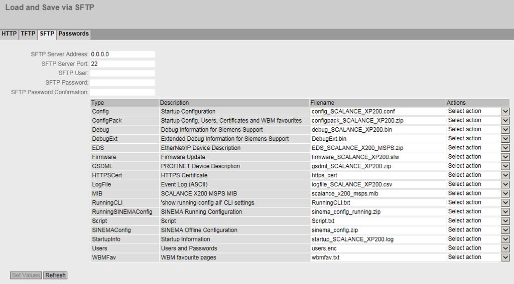 5.4 Il menu "System" Presupposti: Stesso numero articolo Stessa versione firmware Password Assegnare la password nel WBM in "Sistema > Carica e salva > Password".