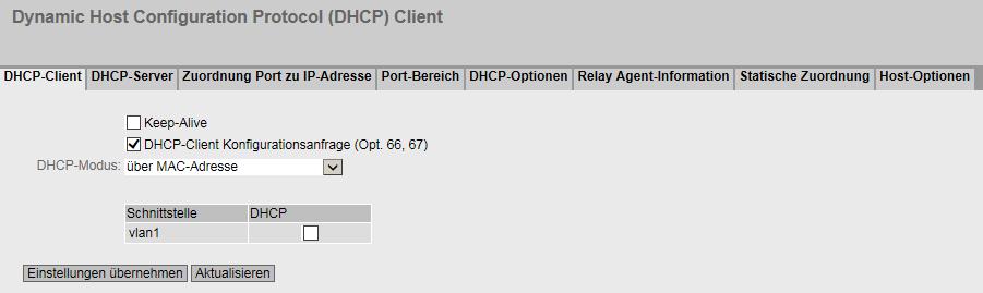 5.4 Il menu "System" 5.4.8 DHCP 5.4.8.1 DHCP Client Impostazione della modalità DHCP Se il dispositivo è configurato come client DHCP, esso inizia una richiesta DHCP.