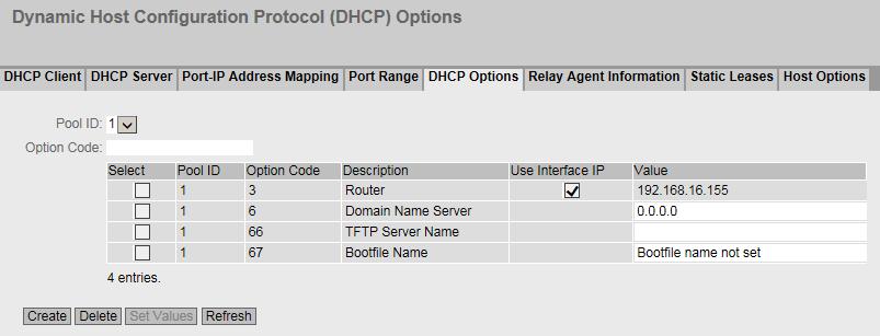 5.4 Il menu "System" Descrizione La pagina contiene le seguenti caselle: Pool ID Selezionare la banda di indirizzi IPv4 desiderata. Option Code Inserire il numero dell'opzione DHCP desiderata.