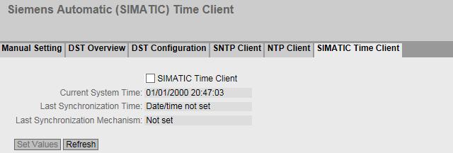 5.4 Il menu "System" 5.4.10.6 SIMATIC Time Client Impostazione dell'ora tramite SIMATIC Time Client Per evitare salti di tempo assicurarsi che nella rete si trovi solo un server dell'ora.