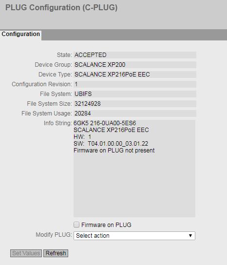 5.4 Il menu "System" Descrizione delle caselle visualizzate La tabella si divide nelle seguenti righe: State Indica lo stato del PLUG.