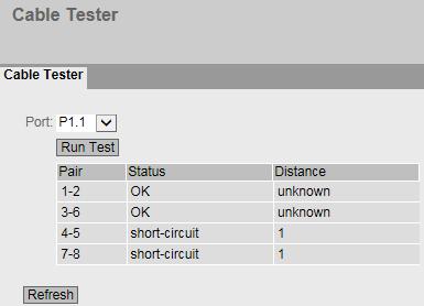 5.4 Il menu "System" 5.4.22 Port Diagnostics 5.4.22.1 Cable Tester Con questa pagina ogni singola porta Ethernet può eseguire una diagnostica di errori sul cavo.