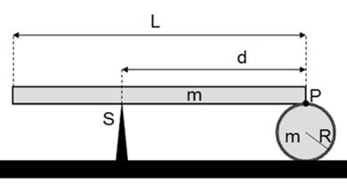 ESERCIZIO 3 Una lastra omogenea di lunghezza L e massa m poggia su un cilindro di massa m e raggio R e su un supporto liscio S di altezza R fissato al pavimento.