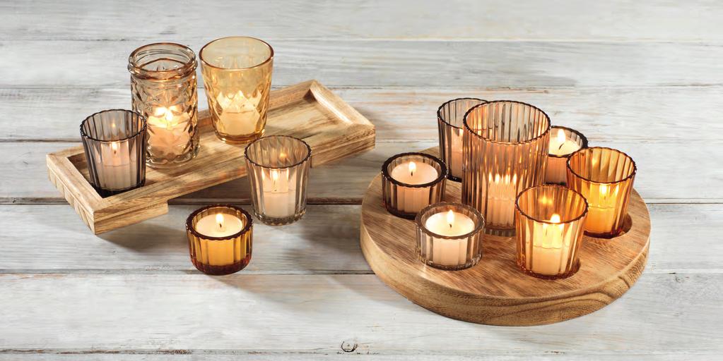 CANDLE HOLDERS O1052 SET 5 PORTACANDELE IN VETRO CON VASSOIO IN LEGNO SET