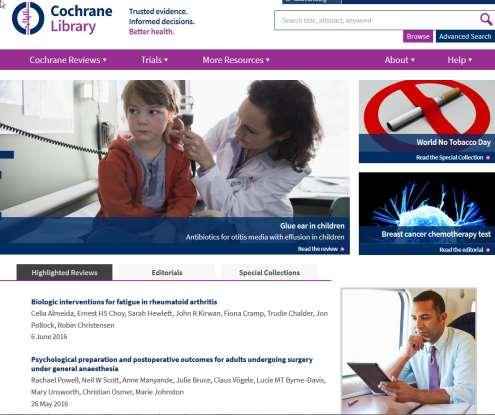 www.cochranelibrary.com La Cochrane Library è il principale prodotto della Cochrane.