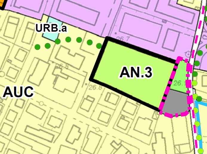 E.2 Ambito AN.3: Nuova classificazione come ambito urbano consolidato disciplinato dal RUE L ambito ha una superficie di circa 6.000 mq.