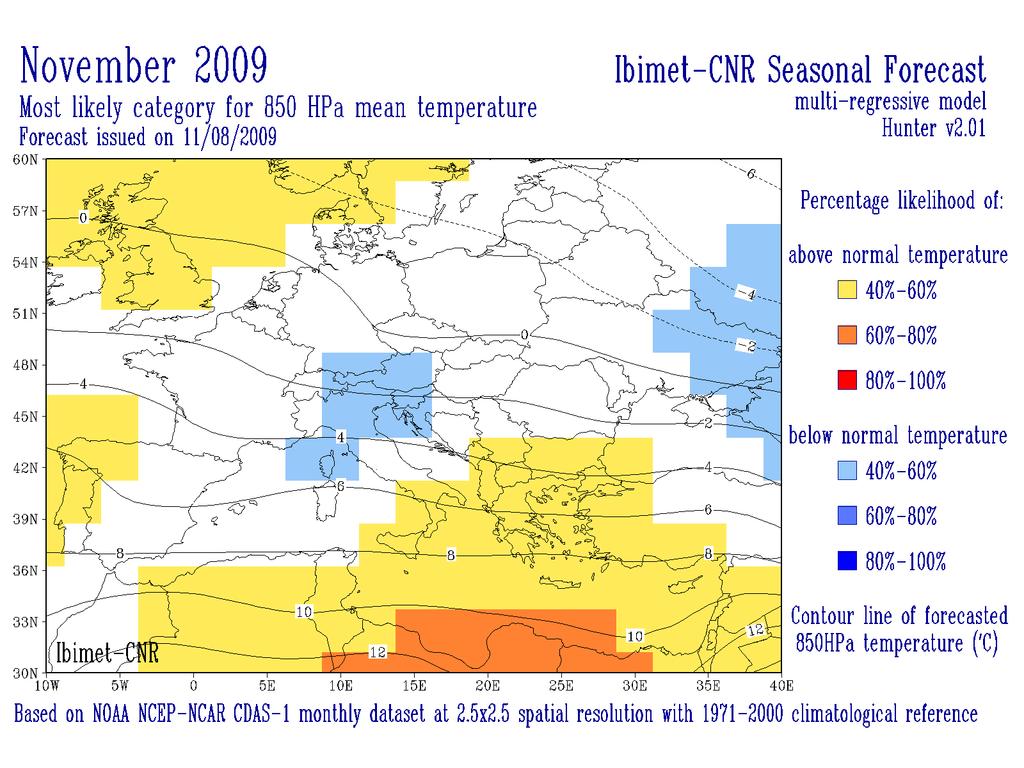 media (azzurro); la tonalità della colorazione indica livelli diversi di probabilità.