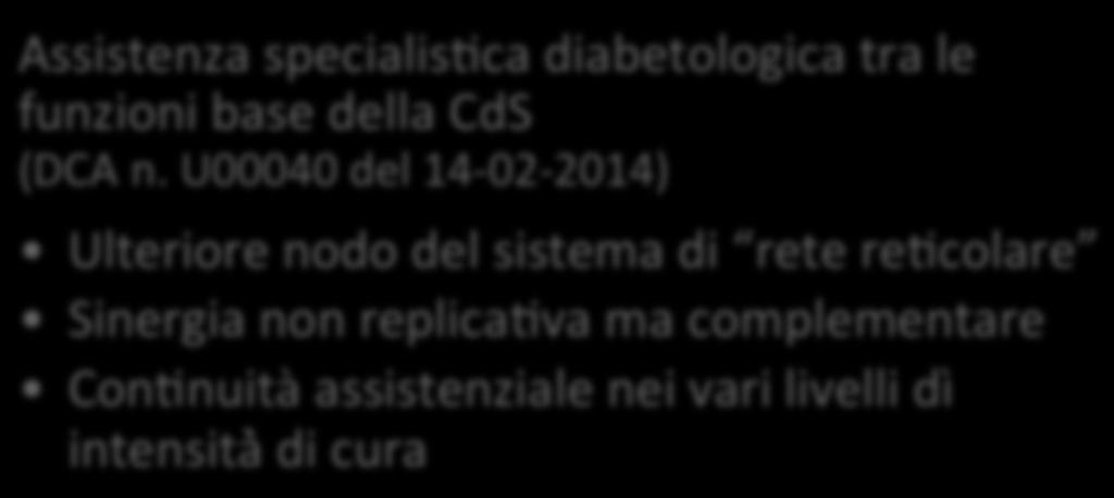 A.vità nelle Case della Salute Assistenza specialis/ca diabetologica tra le funzioni base della CdS (DCA n.