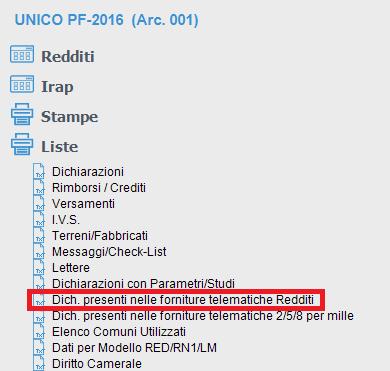 Se si vuole verificare quali dichiaranti sono presenti all interno di una fornitura è presente un apposita funzione in LISTE DICHIARAZIONI PRESENTI NELLE FORNITURE TELEMATICHE.