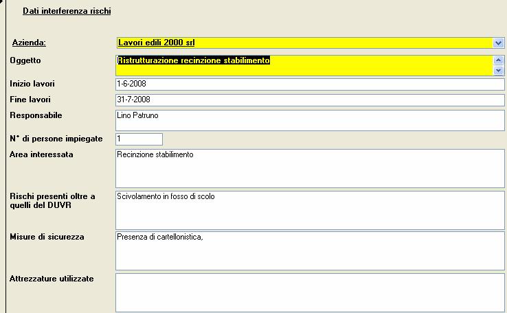 A questo punto cliccando sul tasto l utente conclude la valutazione del rischio da interferenze, accedendo alla relativa maschera in cui si procede a definire il livello di rischio riscontrato e a