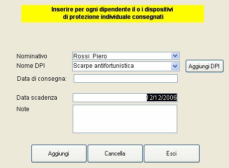 5) Gestione dei dispositivi di protezione individuale La gestione dei dispositivi di protezione individuale presente nel software 626 Doc Artigiano consente di