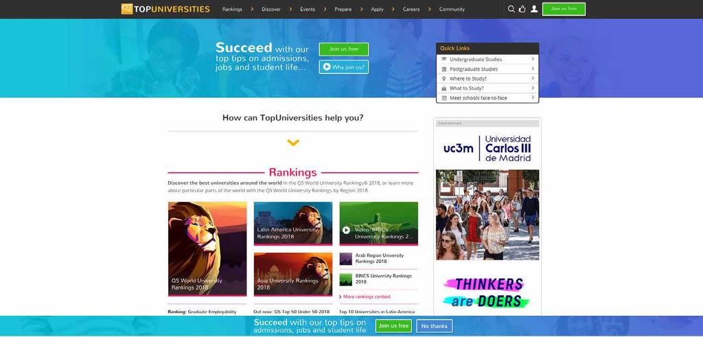 TopUniversities.com Il sito web del QS World University Tour, TopUniversities.