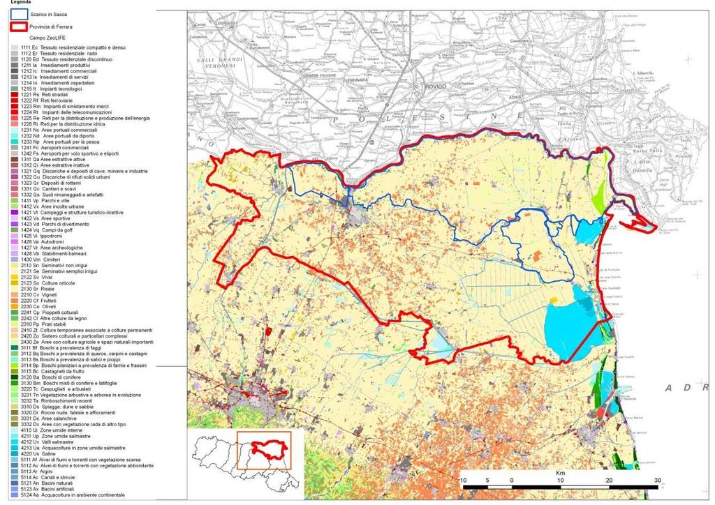 Valutazioni su un possibile uso delle zeoliti in agricoltura Per la valutazione relativa ad un ampio uso delle zeoliti si è utilizzato come area di riferimento il bacino del Po di Volano.