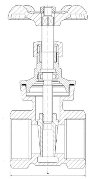 ½ 58 2 62 3 80 4 96 5 115 6 121 Saracinesca manuale in bronzo PN25 Tenuta metallica, Attacchi filettati Gas FF DN Dimensioni L (mm) 3/8 50 1/2 55 3/4 60 1 60 1.