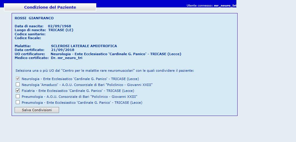 Condivisione cartella clinica tra UO diverse del Centro Il neurologo