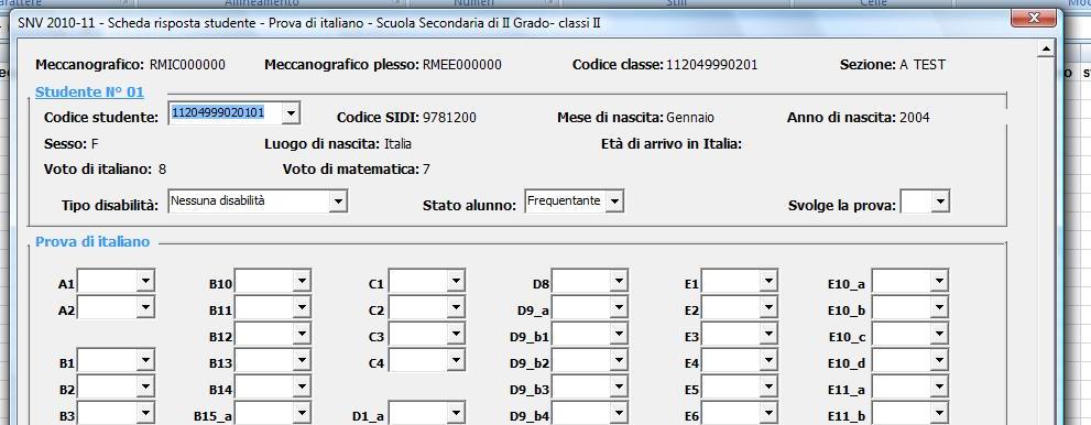 A questo punto il file è pronto per l inserimento dei dati delle prove del primo allievo della classe campione nella quale si effettua l osservazione.