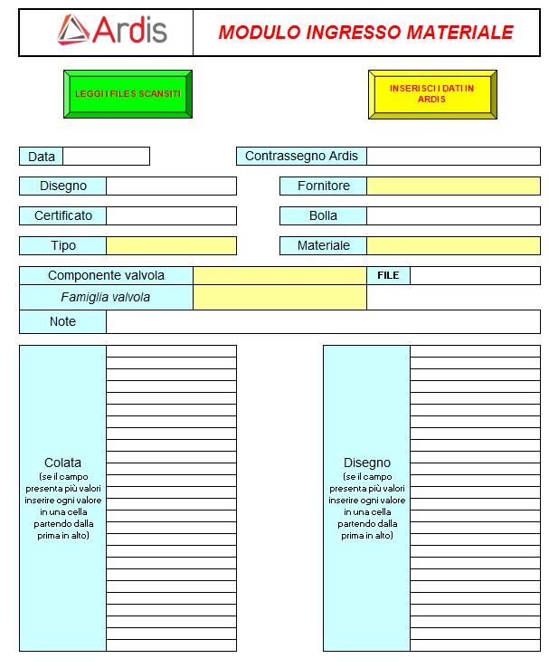 Certificati materiale Modulo automatizzato in Excel: legge la