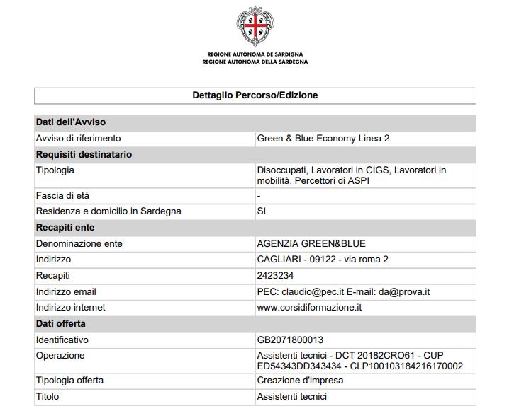 Modulistica : riporta la modulista correlata al percorso/edizione.