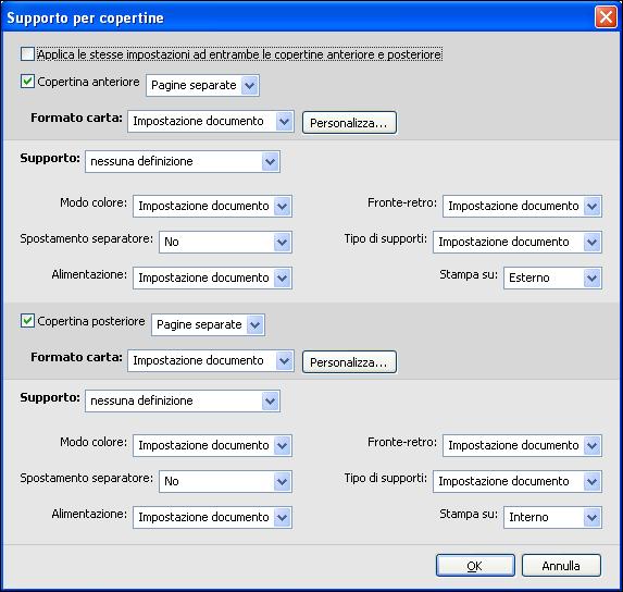 COMMAND WORKSTATION 21 PER DEFINIRE LE IMPOSTAZIONI PER I SUPPORTI DELLE COPERTINE 1 Nella finestra di dialogo Supporti misti, fare clic su Definisci copertina.