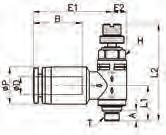 Flow regulator with automatic silenced quick exhaust valve BSPT thread CODE ØD ØP T L1 L2 - L2+ E1 E2 A B H GR.