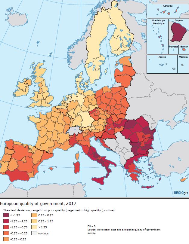 European Quality of Government Index 2013 (6 th Cohesion report, 2017) Governance Una cattiva governance rallenta