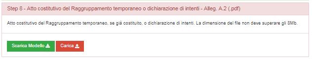 Fig. 27 Step 8 Atto costitutivo Il Candidato, vedrà un apposita pagina della piattaforma, in cui potrà selezionare il documento in formato pdf cliccando sul pulsante grigio