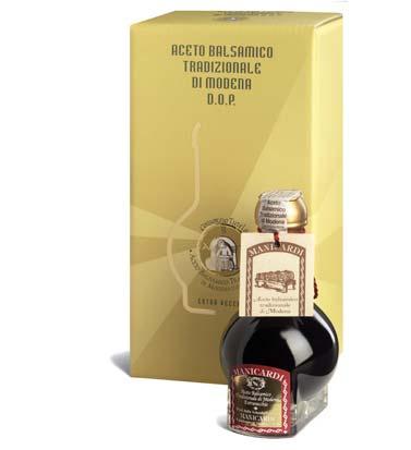 Some drops on Parmesan cheese flakes, high quality meat, strawberries, ice-cream. Bottle with case and Recipe book 100 ml 7 AT - AFFINATO ACETO BALSAMICO TRADIZIONALE DI MODENA D.O.P. EXTRA VECCHIO Castagno, ciliegio, gelso, ginepro, rovere.