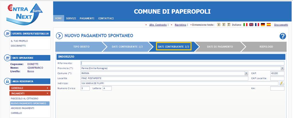 Il sistema riconosce in automatico i dati relativi all'utente che ha fatto l'acceso (login).